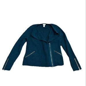 Chico's Goddess Green Anya Zip Cardigan Sweater Size 1 (M/L) Gold Zippers EUC